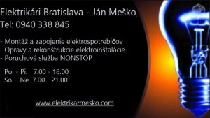 Elektroinštalačné práce nonstop Bratislava